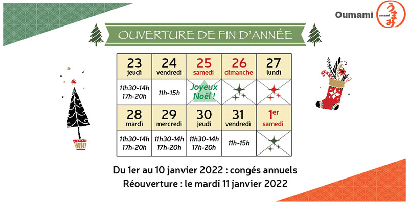 horaires fin d'année 2021