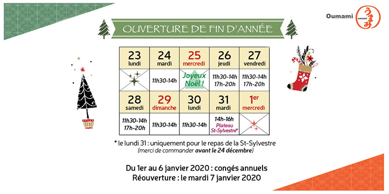 horaires fin d'année 2019